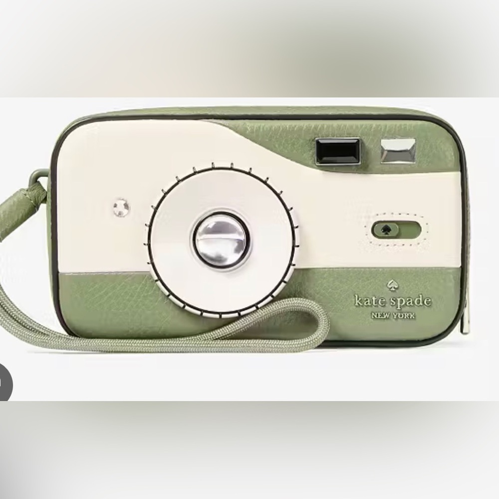 Kate Spade Green and White Camera Bag Picture This Wristlet